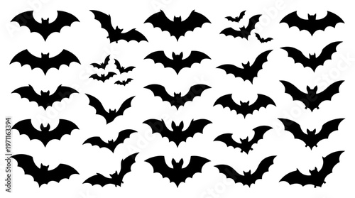 flying black bat silhouettes halloween spooky vector illustration