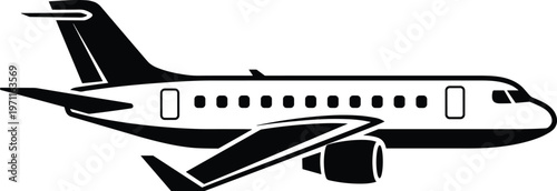 Passenger Airplane Vector Illustration Featuring a Modern Commercial Jet Airliner Silhouette for Travel Aviation Aerospace Industry and International Flight Transport Designs