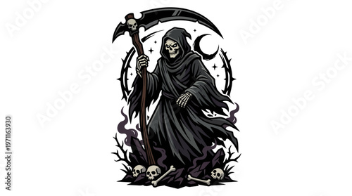 grim reaper skull tattoo gothic vector illustration