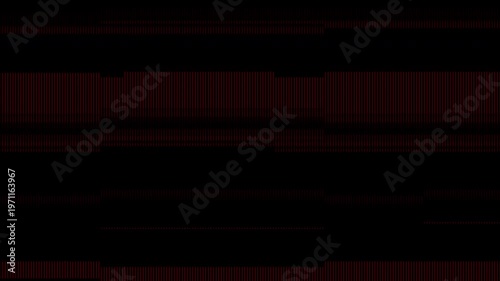 Abstract dark digital glitch overlay texture with faint red horizontal tracking bands on a black background.