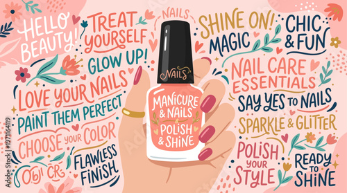 colorful nail polish cosmetic bottle manicure vector illustration