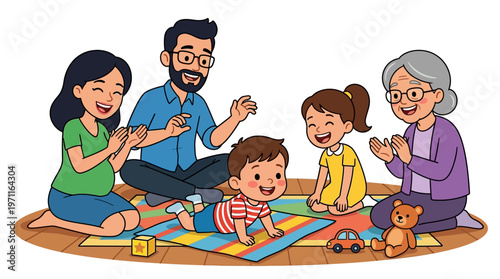 toddler baby lying prone position family concept vector illustration