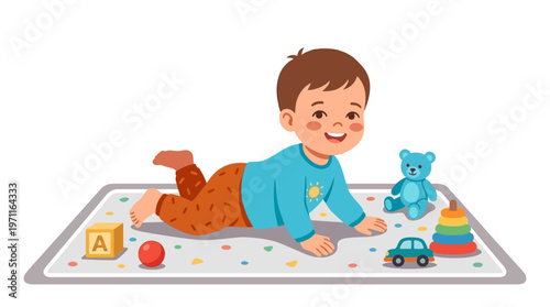 baby toddler lying on stomach child development vector illustration