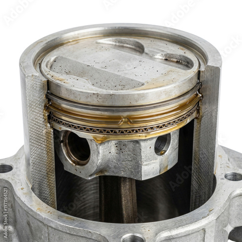 Obraz na płótnie Lubricated metallic automobile engine piston cylinder, isolated transparent desi