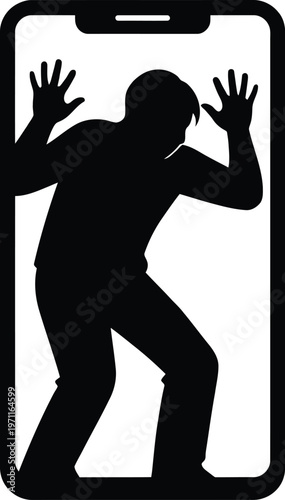 Silhouette of Man Trapped Inside Smartphone Screen Concept