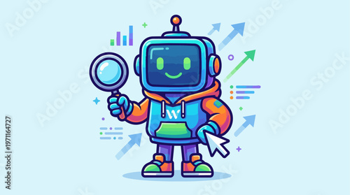 Robot Holding Magnifying Glass.