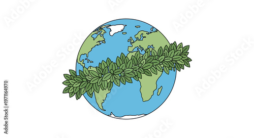 Earth Globe with Green Leaves Wrapping.
