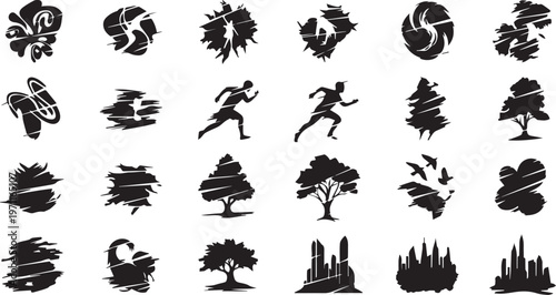 Silhouette of flying birds against stormy sky, dramatic black and white composition