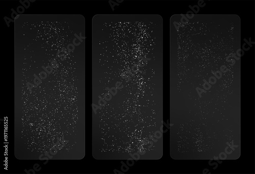 Ultra fine dust grain texture with subtle micro noise and tiny white particles on deep black background, minimal monochrome abstract overlay, clean and realistic texture for design