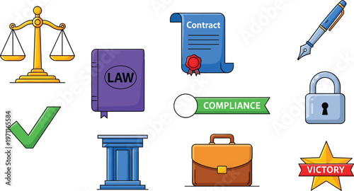 Law and justice legal services professional icon set