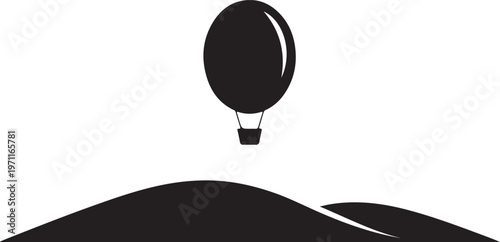 Basic vector balloon oval floating over hill bump, rain stipple dots.