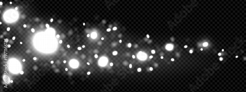 White particle dust with glitter twinkle. Firefly light and glow effect for magic forest background. Fairy pollen for abstract night cave backdrop. Flying glimmer particles overlay for decoration