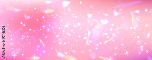 Sparkling pastel rainbow with magical stars on gradient, shimmering light in fantasy princess theme with purple and pink accents and glitter shapes. Vector illustration.