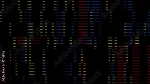 Abstract digital glitch overlay texture with colorful pixelated data blocks and scanlines on a black background.