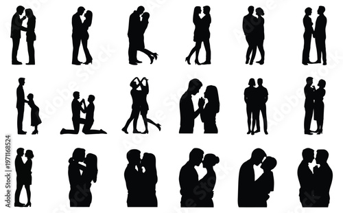 Black silhouettes of romantic couples