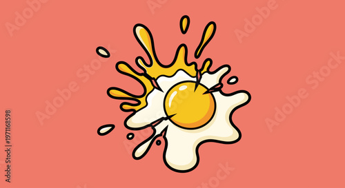 A playful illustration of a fried egg splattering on a solid background, conveying a sense of fun and energy.