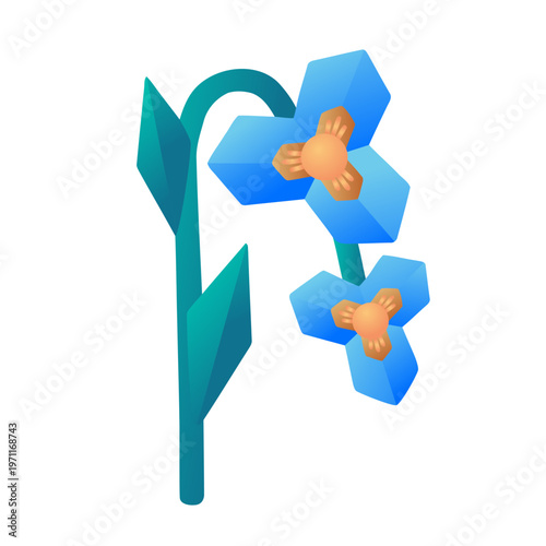Stylized Blue Triple Bellflowers on Curved Teal Stem Vector