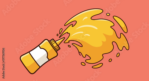A playful illustration of a mustard bottle splattering its contents, conveying a sense of fun and energy.