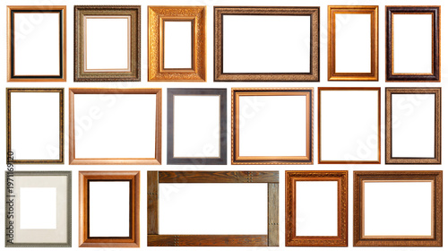 frames set painting isolated on white background gold silver