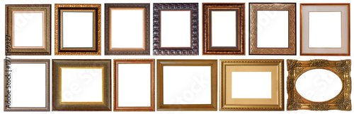 picture frames isolated on white background set antique gilded gold