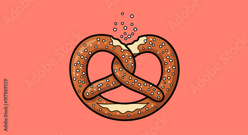 A delicious-looking illustration of a pretzel with salt on a pink background, evoking a sense of appetite and snack time.
