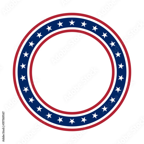 Framing from USA flag. Stars and stripes circle graphic background. Frame isolated on white background. Vector illustration