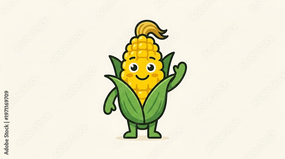 Fototapeta premium Cartoon corn character smiling happy.