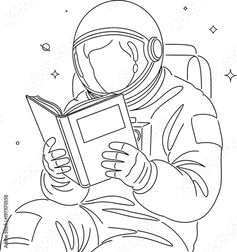 Astronaut reading a book in space a sketchy illustration