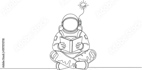 Astronaut reading a book a sketch of cosmic contemplation and intellectual pursuit
