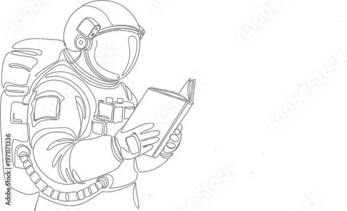 Astronaut in space suit a detailed line drawing for coloring and exploration