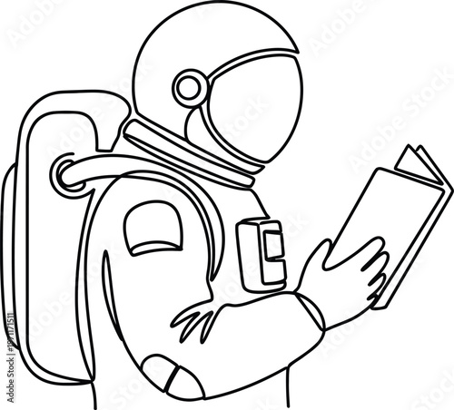 Astronaut sketch a space explorer engaged with a digital tablet