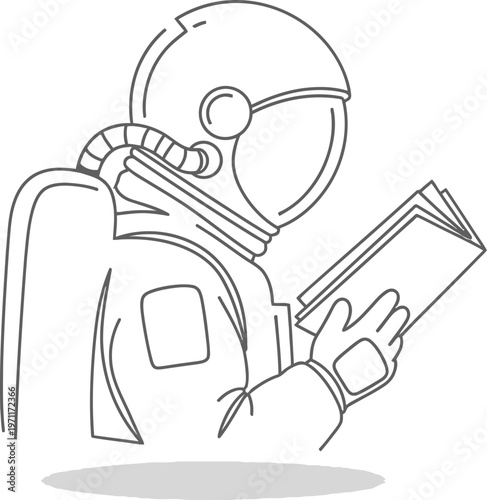 Sketch of an astronaut in space suit holding a spray can