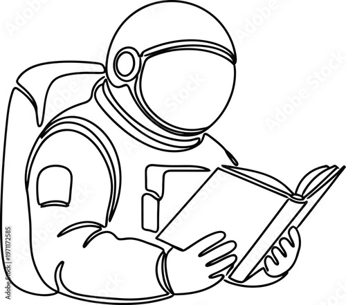 Sketch of an astronaut reading a book in space exploration