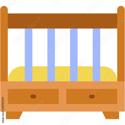 Baby Crib Bed Vector Icon for Nursery Room and Kid Bedroom Furniture