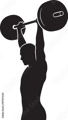 Person performing an overhead barbell press in a gym setting