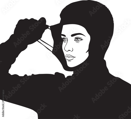 Woman meticulously cutting her hair with scissors