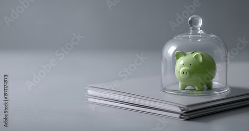 Green piggy bank under glass dome
