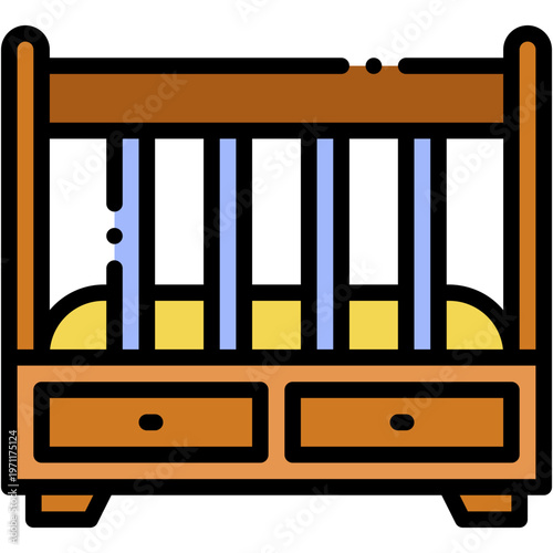 Baby Crib Bed Vector Icon for Nursery Room and Kid Bedroom Furniture