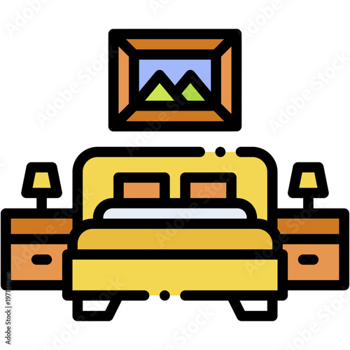 Bedroom Bed Furniture Vector Icon for Comfortable Sleeping Room Interior