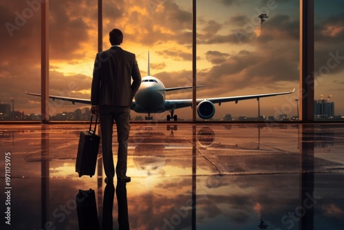 Business travel at plane background transportation aircraft airplane.