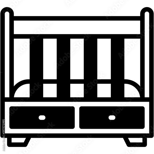 Baby Crib Bed Vector Icon for Nursery Room and Kid Bedroom Furniture