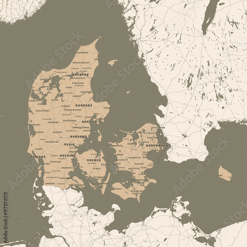 Vintage Map of Denmark – Major Cities and Scandinavian Heritage