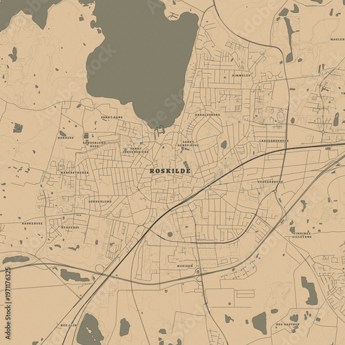 Canvastavla Vintage Map of Roskilde Denmark – Viking Heritage and Historic Cathedral City