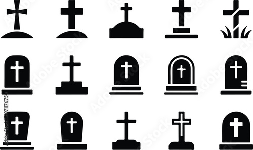 Christian Grave Silhouette Icon Cross Tomb Outline Design