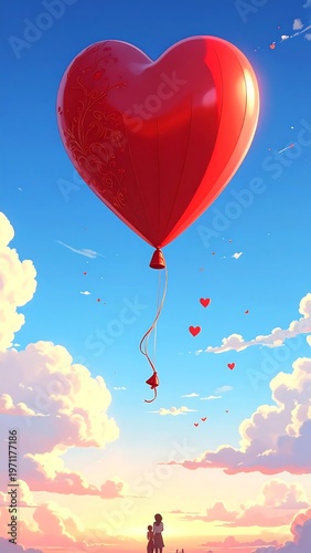 Heart Balloon Ascending - A Romantic Skyward Journey of Love.