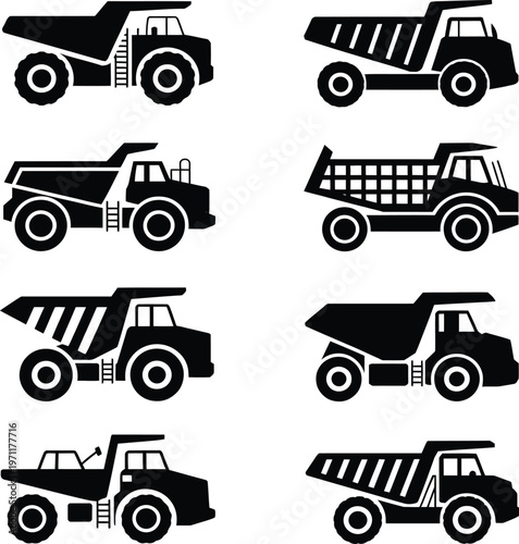 Set of heavy mining dump truck icons