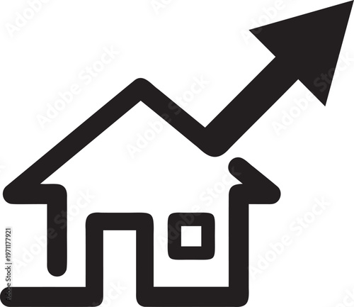 House with arrow up icon, real estate growth concept, vector illustration.