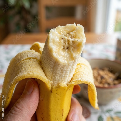 Bitten Banana Close Up Showing Fresh Inner Texture and Softness Macro Food Photography Freshness Concept