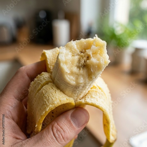 Bitten Banana Close Up Showing Fresh Inner Texture and Softness Macro Food Photography Freshness Concept