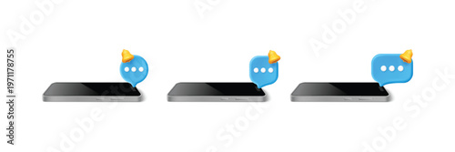Smartphone with floating chat bubble notification for messaging and mobile communication concept